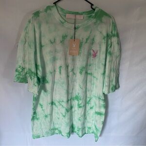 NWT Missguided X Playboy Unisex Oversized XS Tie Dye T-Shirt Mint Green